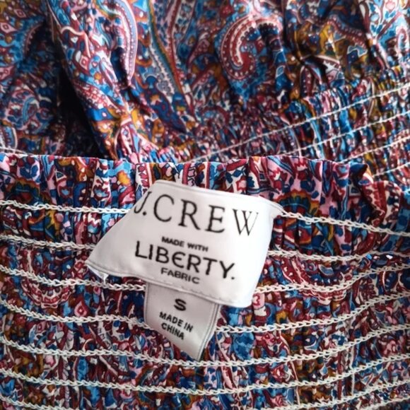 J.Crew Liberty Paisley Top Cotton Smocked Puff Sleeve Cropped Boho M - Picture 6 of 7